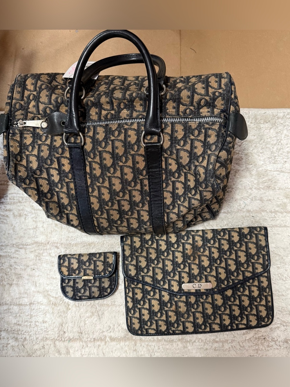 Authentic Vintage Dior Monogram Boston Style Bag, wallet & Clutch Bundled Set!